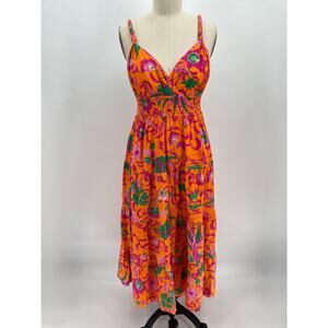 Derek Lam 10 Crosby Cecelia Tiered Printed Midi Dress Sz 6 Orange Floral Linen